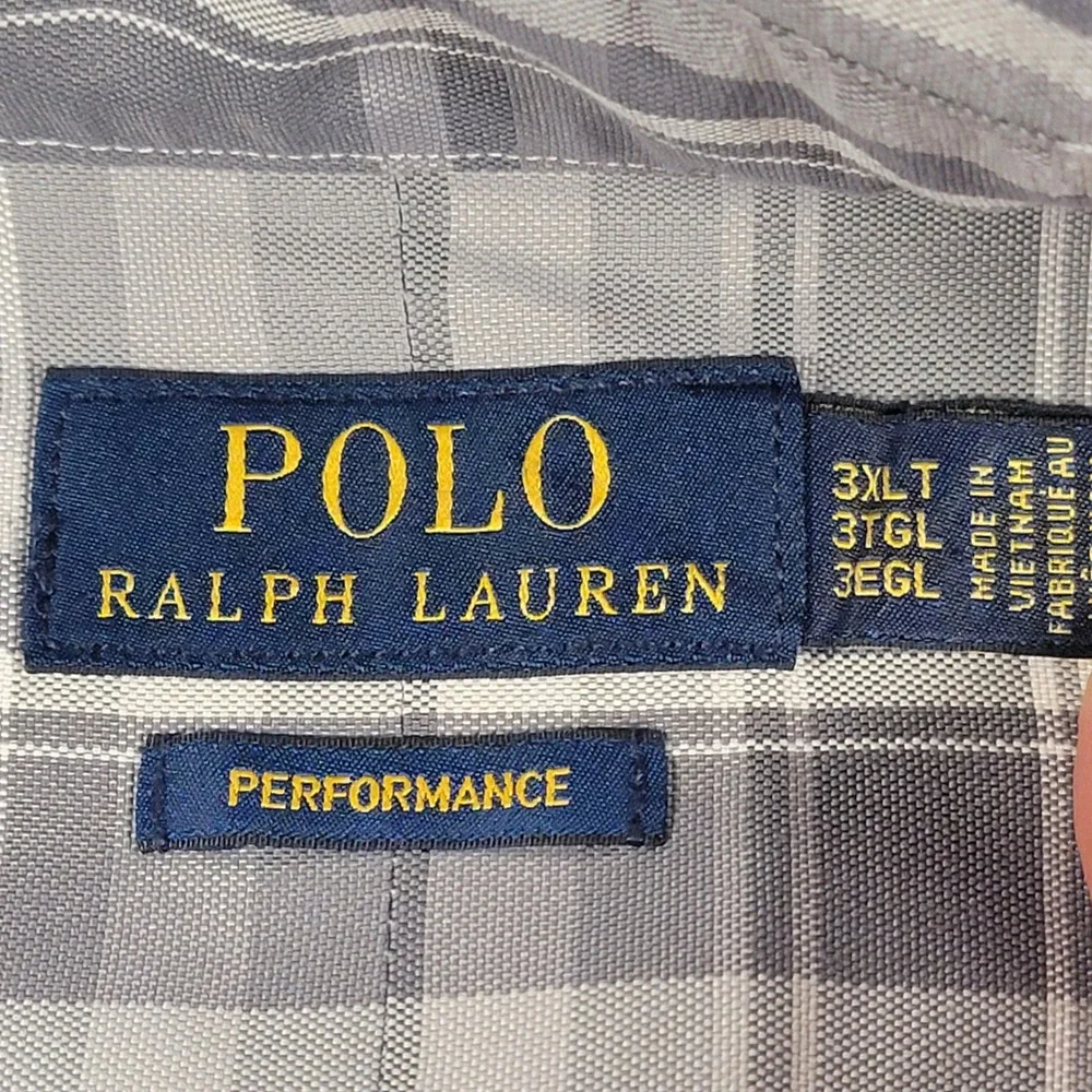 Polo‎ Ralph Lauren Performance Button Down Shirt Gray Plaid Pony Logo Men's 3XLT